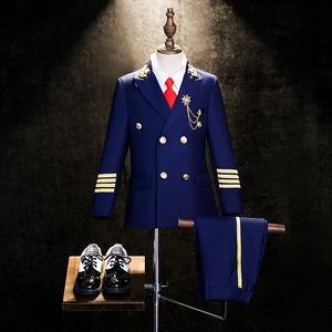 Children's Captain Air Junior Uniform Suit Boy Catwalk Fashion Competition Pography Performance Costume Kids Jacket Pants Tie 231220