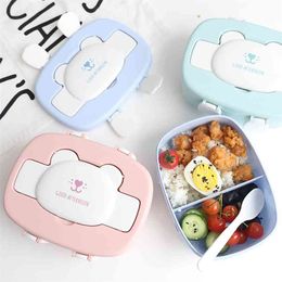 Children's Cartoon Mooie Bento Boxen Dubbellaags Plastic Lunchbox Voedselopslag Container Magnetron Voor kinderen School 210818