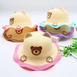 Paille de dessin animé pour enfants à grand bord, garçons et filles, Protection d'été, chapeau d'ombrage solaire, sorties pour bébés, chapeau mignon et Cool