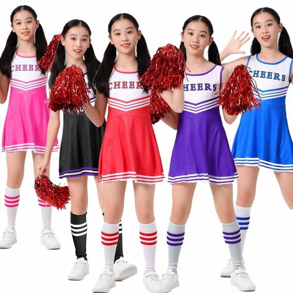 Uniforme de cheerleading pour enfants, source de commerce extérieur, cinq couleurs, CHEERS, manches de football, jupe de cheerleading pour bébé, match pour femmes z0kC #