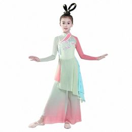 Traje de danza clásica para niños Elegante danza clásica china Danza folclórica Ropa de ejercicio Niñas Fan z6t1 #