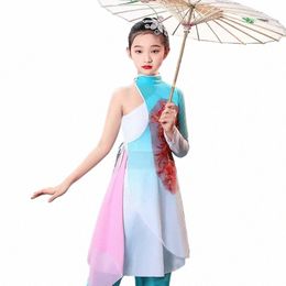 Costumes de danse Yangko classiques pour enfants Fée élégante broderie Fan Umbrella Dance Girls Ancient Chinese Hanfu Dancewear h1IU #