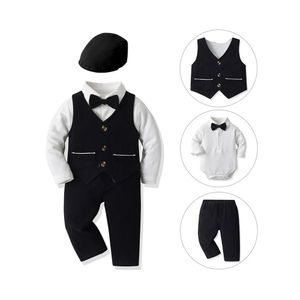Kinderkleding voor babyjongens Pak met lange mouwen Baby Kindervest Lente- en herfstbroek met eendenmuts Driedelige set