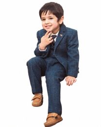 Kinderkleding Jongen 8 Tot 12 Jaar Marineblauwe Blazer Sets Jongen Kind Trouwpak 3 Stuks Peuter Tuxedo jas + Broek + Vest 29ld #