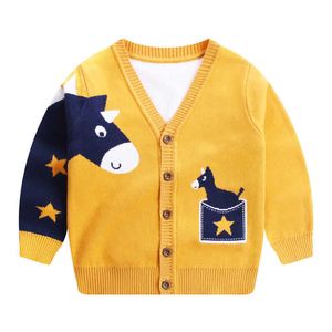 Kinderkleding voor Jongen Herfst Winter Vest Nieuwe Trui 2-8 jaar V-hals Top Cartoon Dieren Gedrukte Jongen Gebreide Jas Y1024