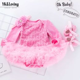 Kinderkleding ins baby lente en herfstkleding baby lange mouwen vaste rozenjurk set