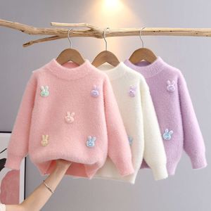Kinderkleding pullover trui meisjes mode konijn gezellige flockbreien toppen voor meisje baby konijntje winterkleding nieuw GY08121 l2405