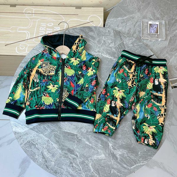 Costume de style de vêtements pour enfants garçon modèle de conception de plante de jungle tropicale sweat à capuche veste à glissière pantalon deux pièces ensemble G220810