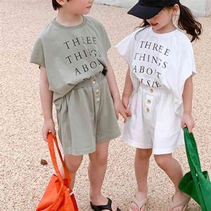 Kinderkleding Pak Siblings Koreaanse Zomer Kleding Jongens en Meisjes Baby Brieven Mouwloos T-shirt + Wide-Leg Shorts Tweedelige 210625