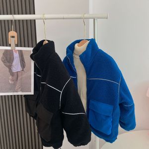 Abrigo para niños, novedad de invierno 2021, suéter de lana reflectante de color sólido para niños y niñas, camisa con cremallera y cuello levantado para bebés