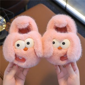 Pantoufles en coton pour enfants Hiver garçons et filles mignons grands enfants enfants polaire épaissie maison laine de bébé enveloppée de chaussures en coton rose