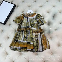 Kinderbaanstijl Gedrukt Coole jurk korte mouw elegante Koreaanse prinsesjurk