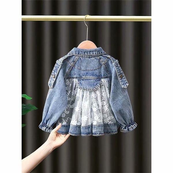 Vestes en denim pour enfants Trench Trench Jeune Broderie Filles Enfants Vêtements Baby Dentelle Manteau Casual Vêtements De Vêtements De Vêtements De Vêtements De Vêtements Voie d'attente 211204