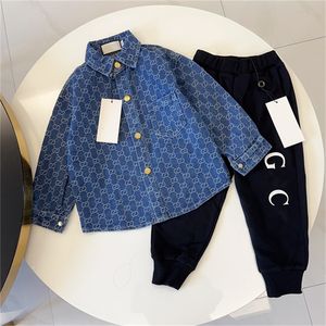 Veste en jean à manches longues classique pour enfants + pantalon de travail nouveau costume de marque de loisirs pour enfants à carreaux pour hommes et femmes taille 90-150 cm g2