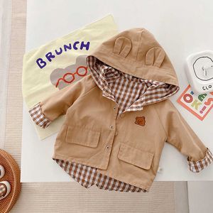 Mabillage à double face pour enfants Old Automn Cloths Boys 'Stray Style Trenchrered Trench-coat Girls' Baby Korean Bear Top