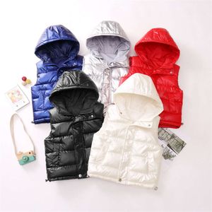 Gilet en duvet de coton pour enfants, visage brillant, lavage gratuit, vêtements d'automne et d'hiver pour enfants, veste de cheval à capuche, bébé chéri