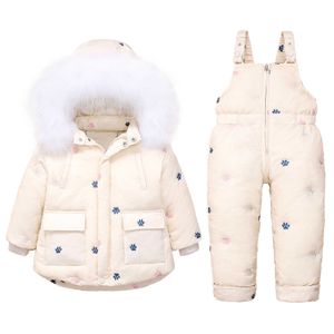 Enfants Doudoune Bébé Nouveaux Vêtements D'hiver Enfants Grande Fourrure Vers Le Bas Veste Ensemble Bébé Garçons Filles Vêtements D'hiver Salopette Infantile Manteau H0909