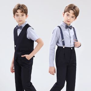Kinderjurk Boys 'Spring/Summer Bib Pants Vest Set (shirt + broek + Bib/Vest + Bow Tie)