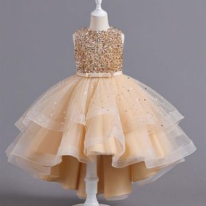 Robe pour enfants robe princesse avec arc couleur paillette de couleur de couleur de performance robe à gâteau