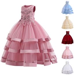Kinderjurk prinsesjurk met satijnen vaste kleurprestaties cake jurk
