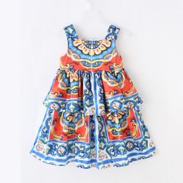 Robe pour enfants été filles impression bretelles robe européenne et américaine bébé vêtements pour enfants