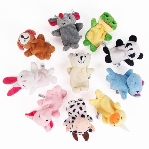 Juguetes de educación temprana para niños, juguetes de peluche para bebés con dedos de animales en miniatura, accesorios para hablar de marionetas de dedo 10 animales/1 juego, juguete de peluche