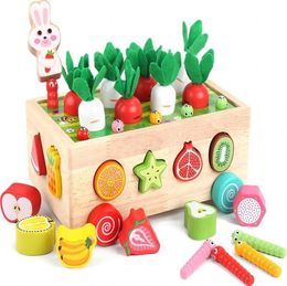 Juguete educativo para niños, forma de pesca de granja combinada con madera de rábano arrancada, bebé divertido combinado con coche de juguete