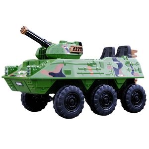 Children's Electric Car Ride on Six-wheeled Tank Armored Car Double Ride Toy Car Camouflage Simulation Body Outdoor Toy Vehicle