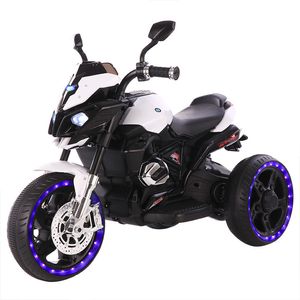 Motocicleta eléctrica para niños, juguetes de montar con carga, cochecito grande, luces de rueda geniales, triciclo para niños de doble tracción