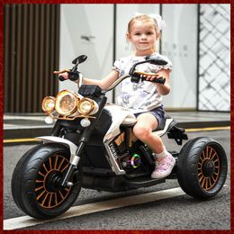 Juguete para montar en motocicleta eléctrica para niños, asiento de cuero ensanchado recargable con función de educación temprana, triciclo retro de doble tracción para regalos de cumpleaños para niños y niñas