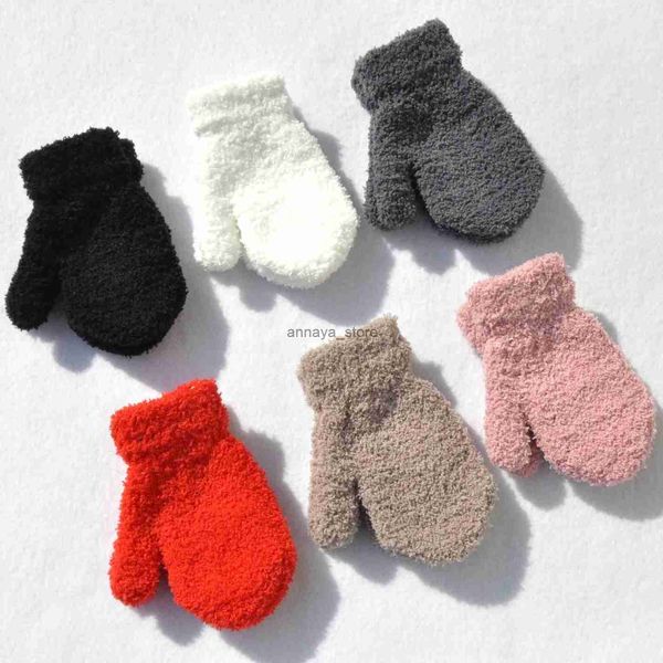 Guantes de dedo para niños Guantes cortos para bebés Invierno Lana de coral Niños Sólido Tejido de felpa Peludo Manoplas con dedos completos Otoño Calentador de manos 1-4 años L231129