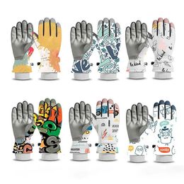 Vingerhandschoenen voor kinderen Kinderen Skihandschoenen voor meisjes Jongens Waterdicht Dikker Vijf Vingers Handschoenen Houden Warmer Cartoon Print Winter Sneeuw Kinderwanten 4-12Y 231204