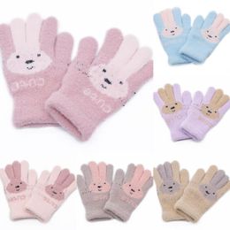 Guantes de los dedos de los niños Guantes de cinco dedos para niños Soft calientes calientes niña tejida de invierno lana de dedo completo