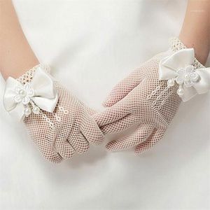 Children's Finger Gloves Five Fingers Gloves Girls Wedding Princess Mesh Bowknot Party Children Birthday Ceremony Celebration Accessories Girl Performance Glov