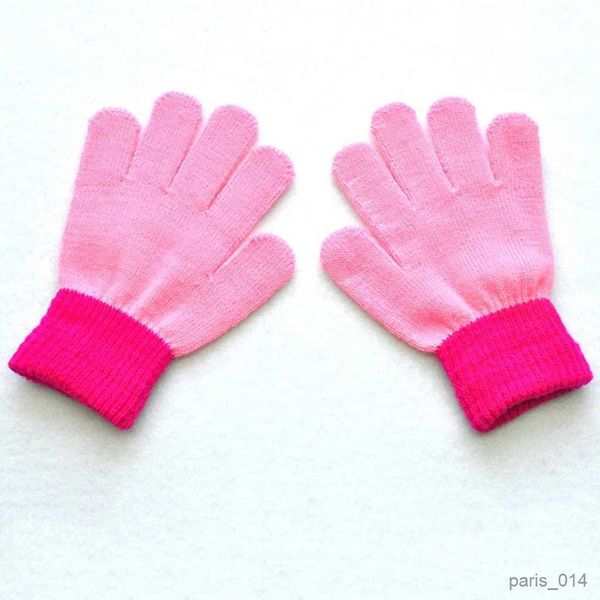 Guantes de dedo para niños Guantes de invierno para niños Guantes de invierno para niños Bloque de color Guantes de punto cálidos con dedos completos Protección para manos sólidas R231027