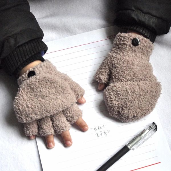 Gants pour enfants en peluche épaissie gants de bébé chauds enfants élève étudiant mitaines d'hiver molleton de corail Flip gants de doigt complets pour 5-11 ans gants pour enfants 231115