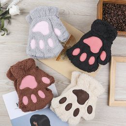 Gants de doigt pour enfants doux et chaud en peluche moins Panda Flip demi-mitaine hiver mignon patte de chat gant moelleux filles cadeaux de Noël 221118