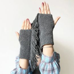 Gants sans doigts pour enfants automne et hiver frange tricoté coupe-vent chaud laine demi-doigt gants courts 231120