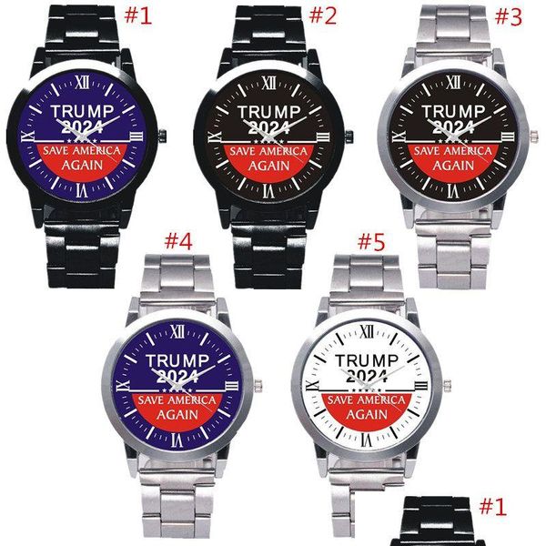 Reloj de regalo para niños Trump 2024 Relojes para hombres Letras Reloj de pulsera para adolescentes de cuarzo retro Correa de acero inoxidable de 38 mm Movimiento Matic SL39 Dhra1