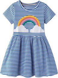 Kindermeisjes Katoen met lange mouw Casual cartoon Sticker gestreepte trui jurk