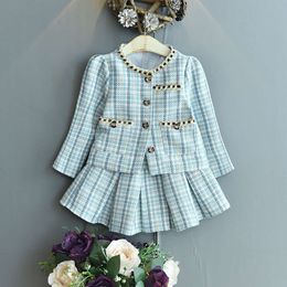 Petit costume parfumé pour enfants filles, haut à carreaux à manches longues + jupe, ensemble deux pièces, nouvelle collection automne