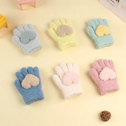 Guantes para niños Winter Warm Plus Fleece Five Finger Gloves Girls Baby Full Fingers Love Glove