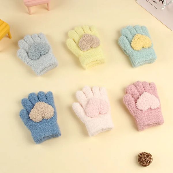 Gants pour enfants Winter Warm Plus Fleece Five Finger Gloves Girls Baby Full Fingers Love Glove