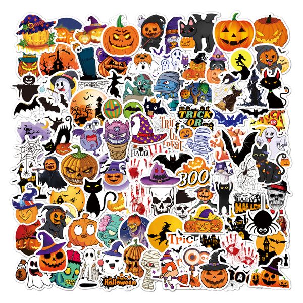 Autocollants d'Halloween pour enfants 2023, 50 feuilles, 100, décoration Graffiti de dessin animé, autocollants citrouille pour bagages de Skateboard