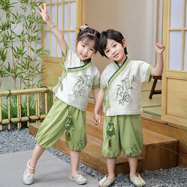 Traje de manga corta de verano Hanfu para niños estilo chino