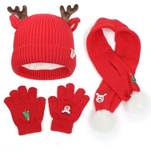 Chapeaux, écharpes, gants pour enfants, ensemble trois pièces avec écharpe en peluche, joli chapeau en laine pour bébé en bois, ensemble de noël