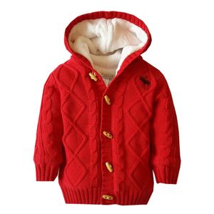 Vestes pour enfants à manches longues tricoté Cardigan mode couleur unie torsadé col rond hiver pull à capuche manteau ropa de 231225