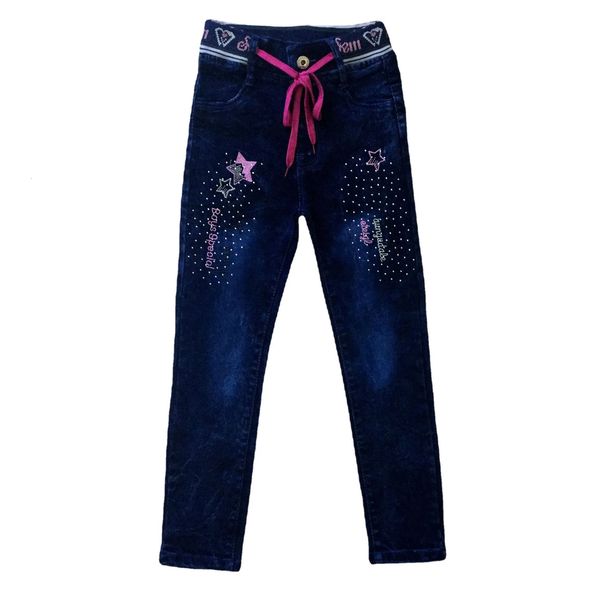 Jeans pour enfants filles strass brodés côtes attache Denim pantalon enfants droit pleine longueur pantalon 3-12t 240123