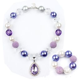 Bijoux pour enfants en gros bonbons couleur perle chaîne Bracelet frais belle perle ensemble collier avec de grandes petites perles pour Halloween