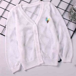 Kindergebreide witte huidkleding zonnebrandcrème cardigan ijs zijde dunne ademend jas voor jongens en meisjes P4640 210622